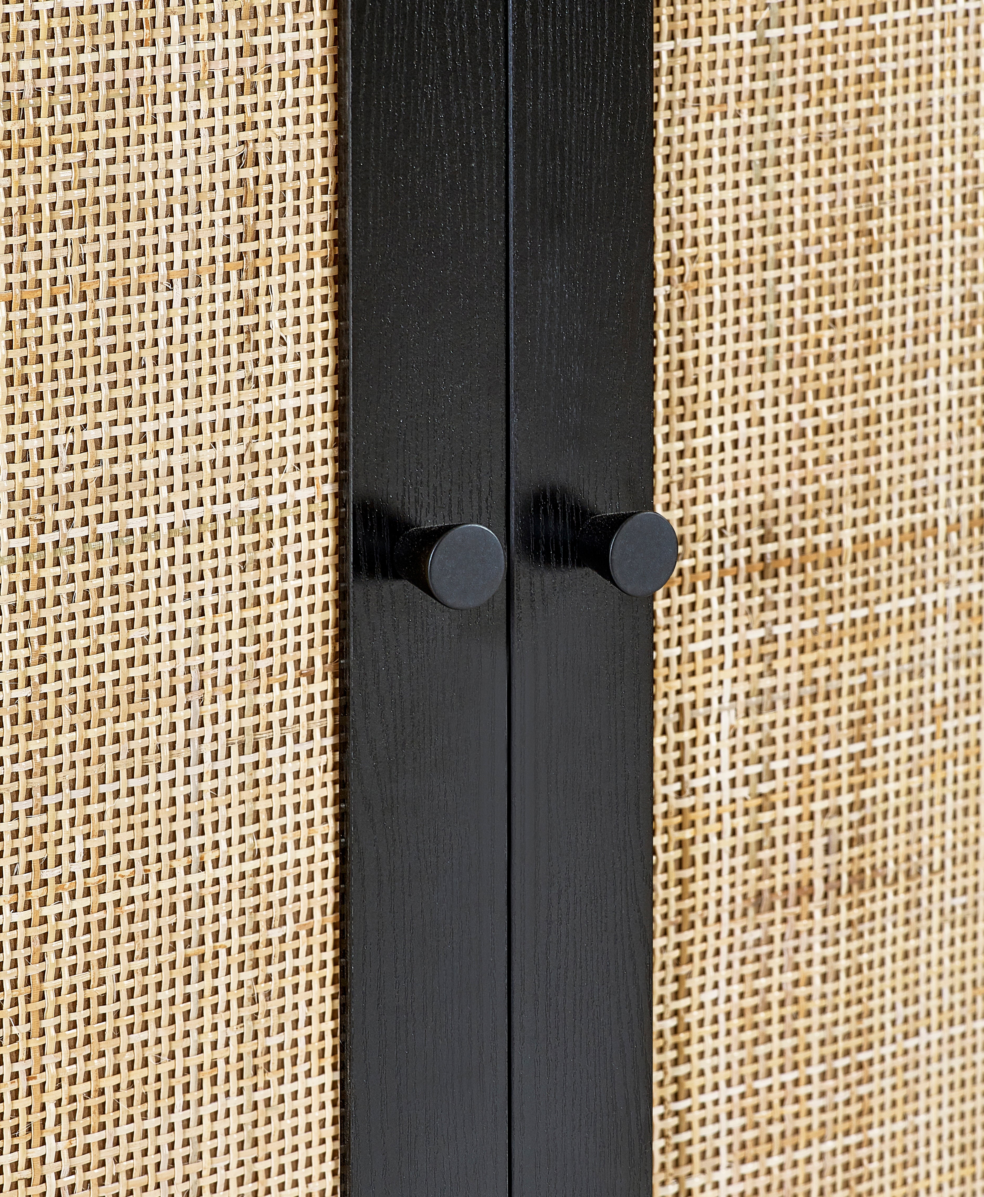 Clermont Black Oak Wood & Rattan Wardrobe